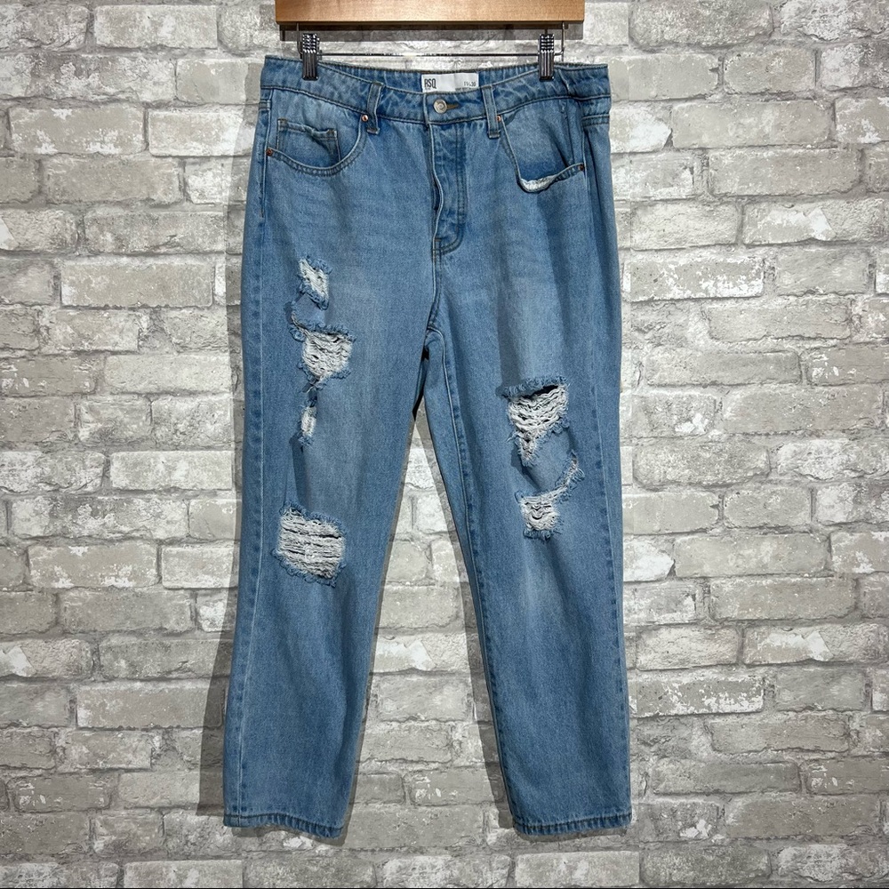 RSQ Jeans Womens 11/30 Soho Boyfriend Distressed Mom Jeans Button Fly Light Wash
